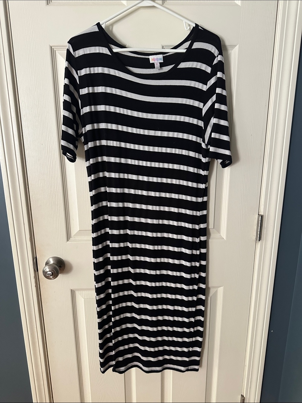 LuLaRoe Black and White Striped Midi Dress